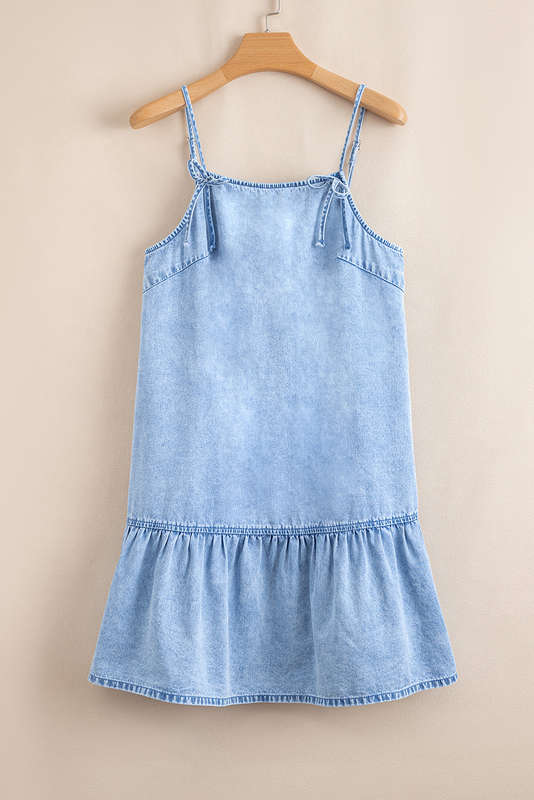 Blue V-Neck Knitted Summer Top with Exposed Seams
