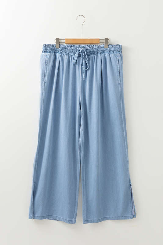 Beau Blue Casual Wide Slit Leg High Waist Loose Plus Size Jeans
