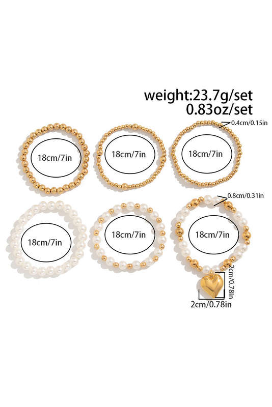 Gold Plated Heart Charm Pearl Beading Multilayer Bracelet