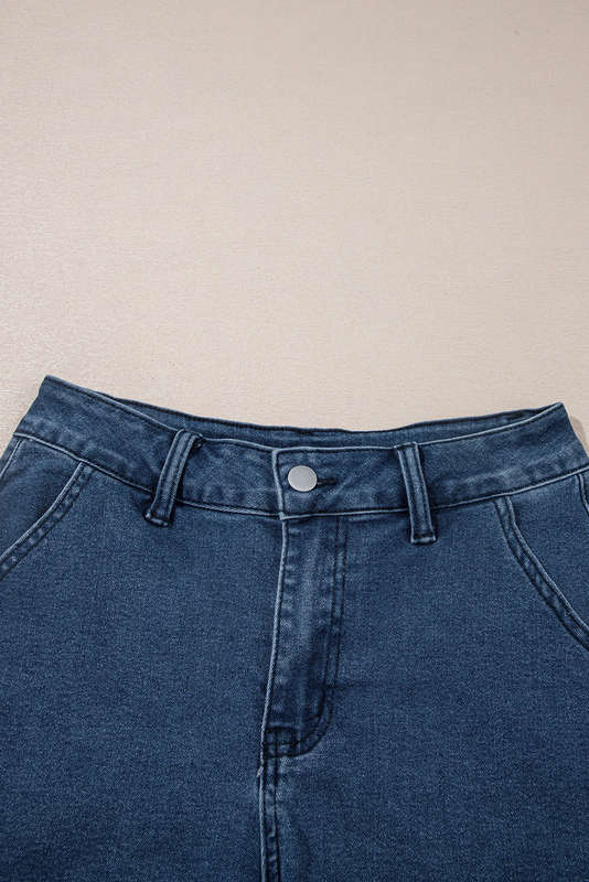 Sail Blue Scalloped Hemline Acid Wash High Waist Denim Shorts