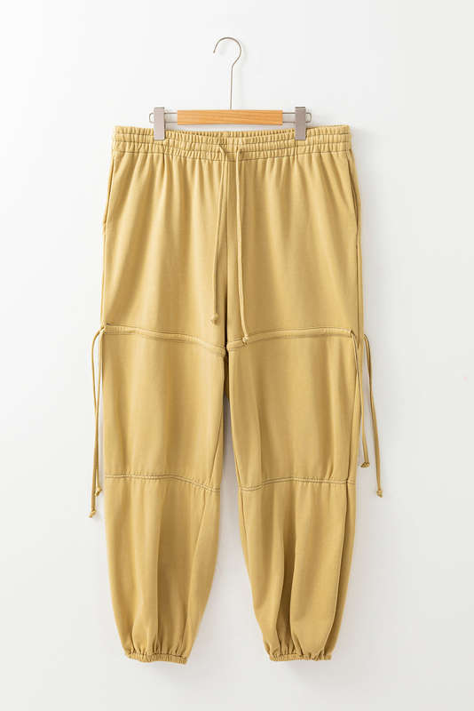 Beige Drawstring Adjusted Band High Waist Plus Size Pants
