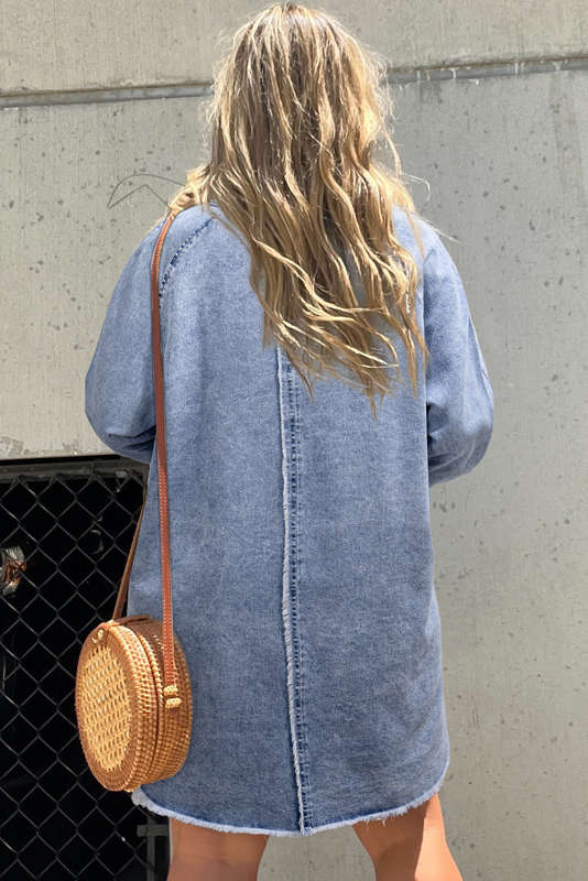 Blue V-Neck Knitted Summer Top with Exposed Seams