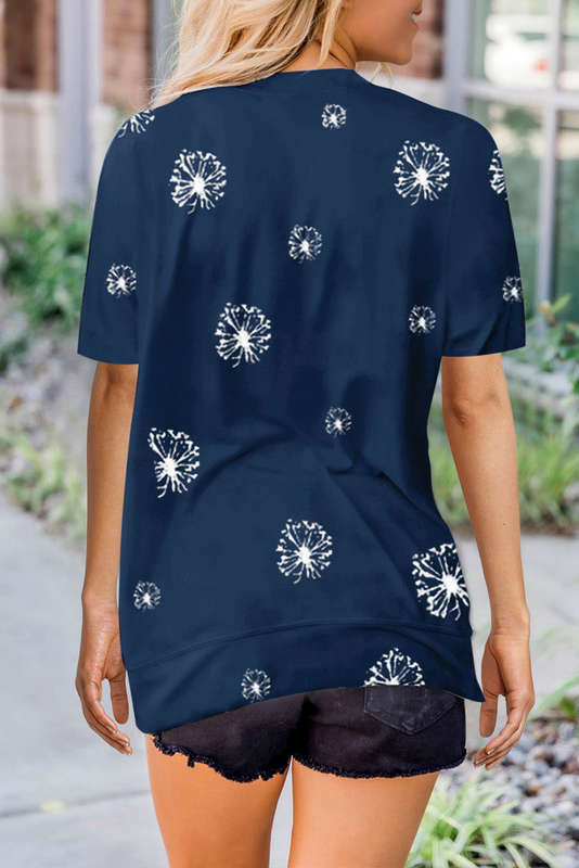 Blue Dandelion Print Crew Neck T-shirt