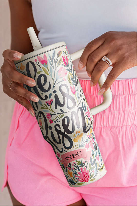 White He Is Risen Flower Print Stainless Steel Tumbler 40oz