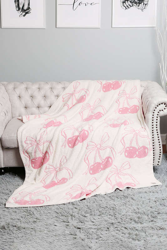 White Cheery Print Reversible Soft Blanket 127*152cm