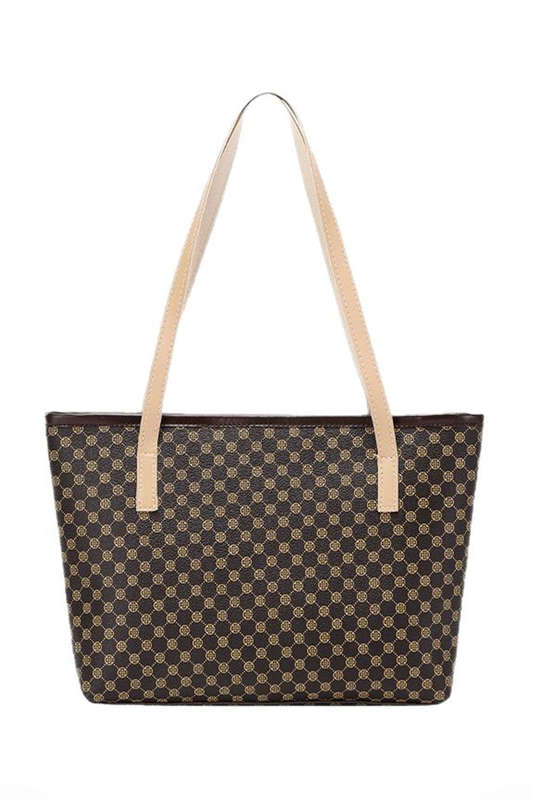 Dark Brown Geometric PU Leather Shoulder Bag
