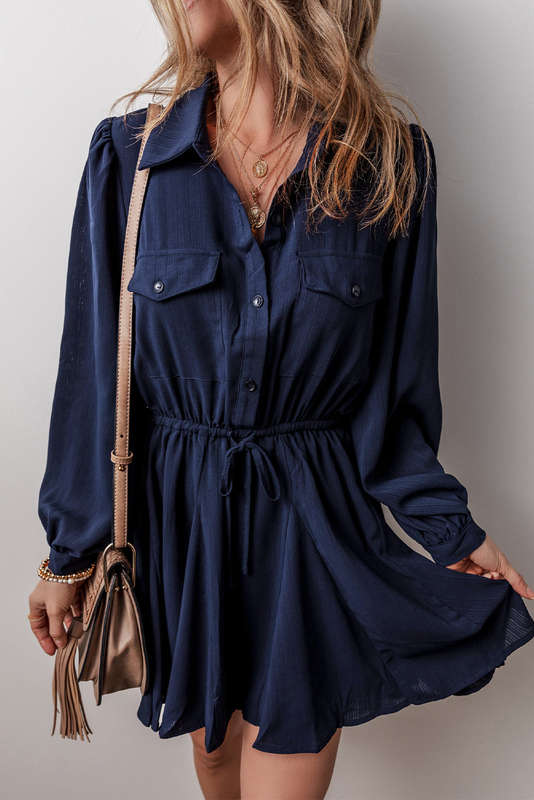 Blue V-Neck Knitted Summer Top with Exposed Seams