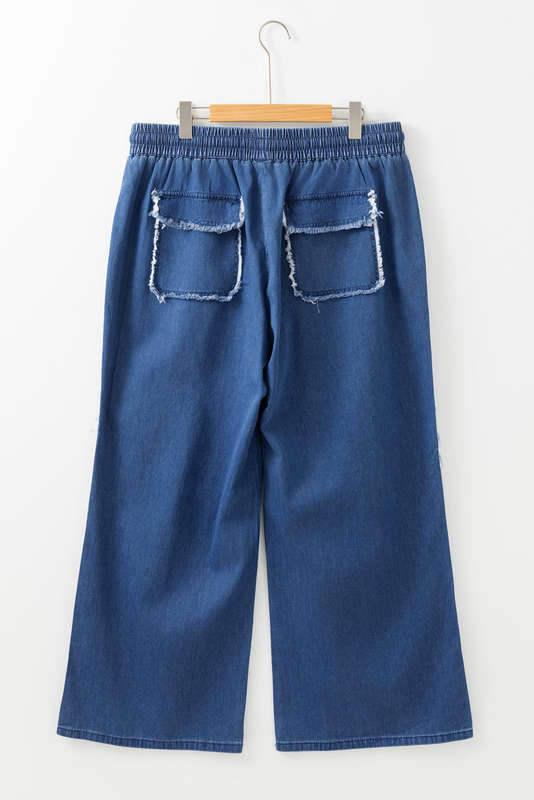 Sail Blue Washed Denim Chambray Loose Plus Size Pants