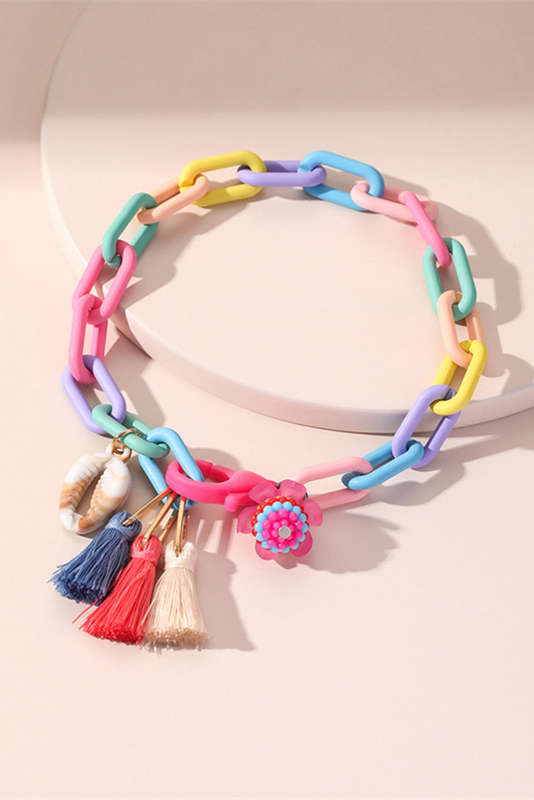 Bonbon Shell Tassel Colorful Chain Link Adjustable Anklet