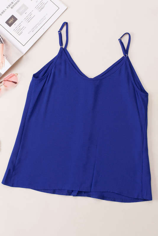 Blue Spaghetti Strap Buttoned Tank Top