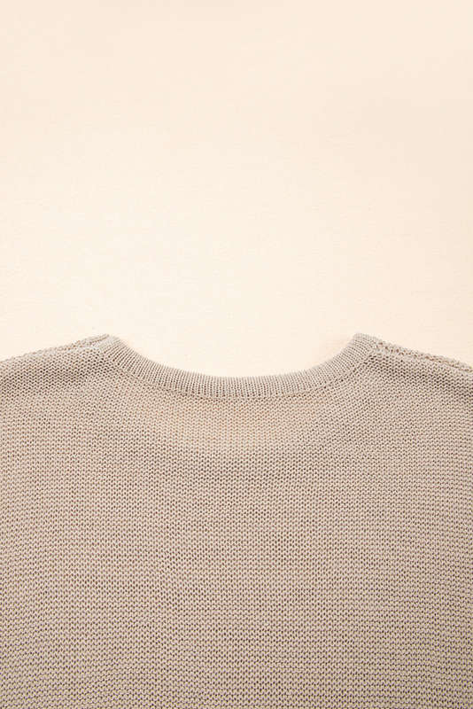 Beige Shiny Knitted Short Sleeve Drop Shoulder Sweater