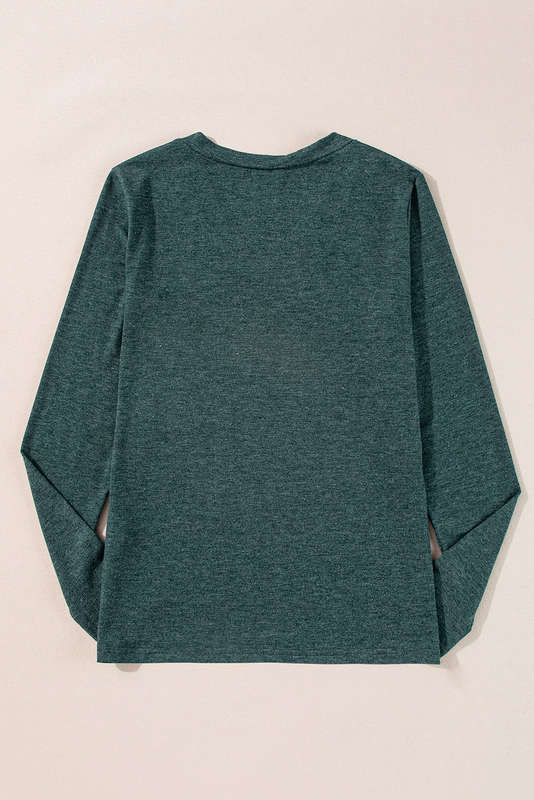 Green Knitted V-Neck Casual Top with Raw Seam Detail