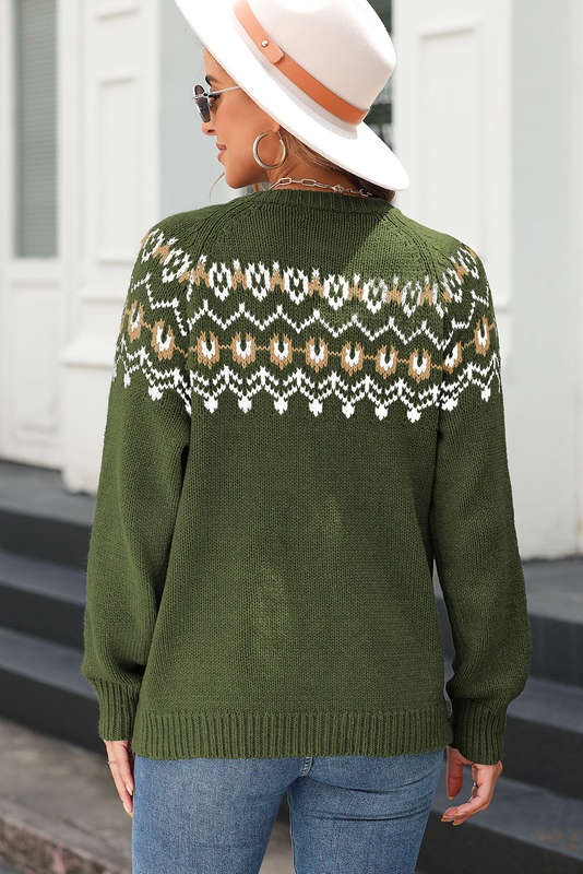 Moss Green Western Fashion Abstract Printed Cardigan Sweater