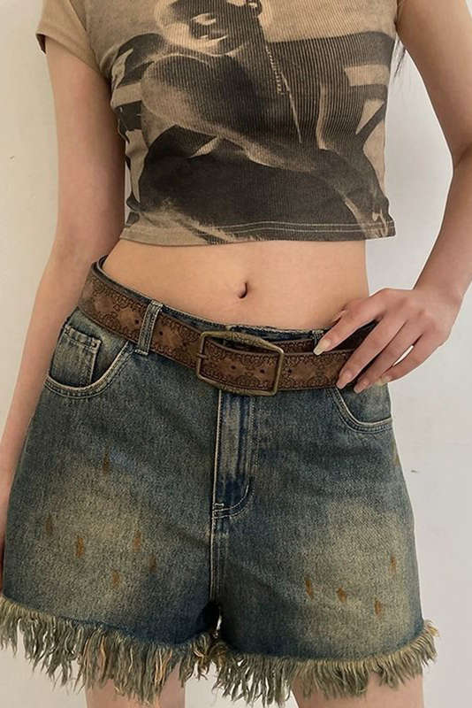 Chestnut Vintage Pattern PU Leather Waist Belt