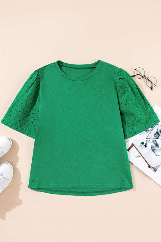 Green Knitted V-Neck Casual Top with Raw Seam Detail