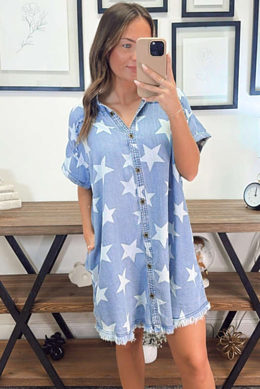 Blue V-Neck Knitted Summer Top with Exposed Seams
