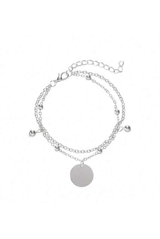 Multilayer Chain Disc Tassel Pendant Silvery Bracelet Set