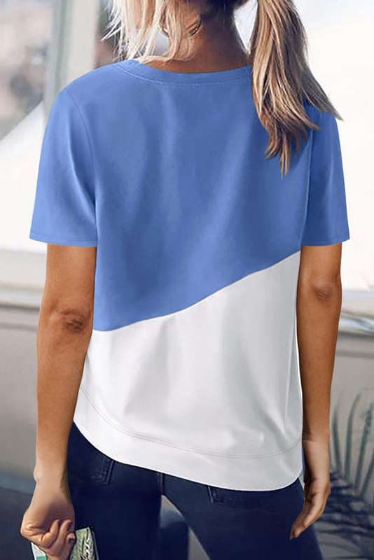 Sky Blue Crew Neck Colorblock Tee