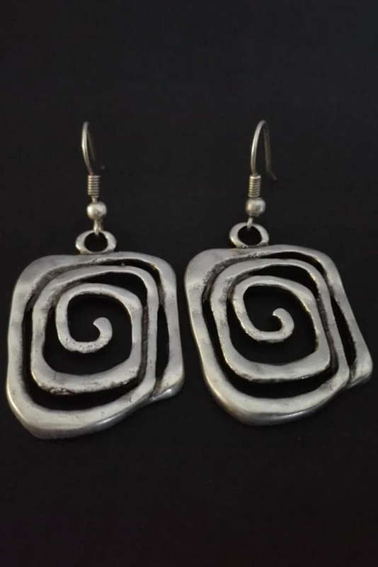Silvery Vintage Square Swirl Hook Earrings
