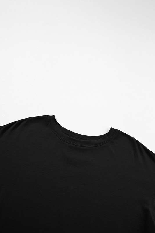 Black Raw Seam Patchwork Drop Shoulder Oversize T Shirt