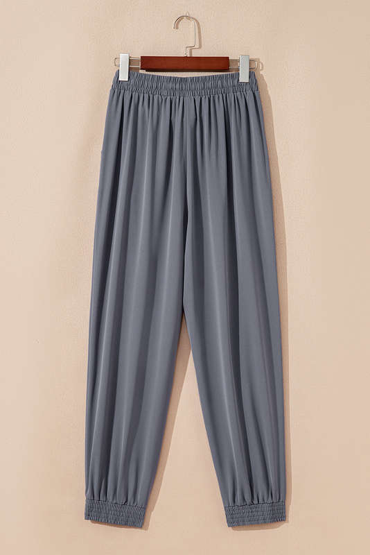 Gray Drawstring Elastic Waistband Pocketed Cropped Jogger Pants