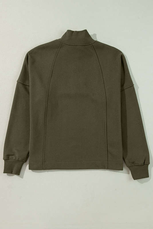Green Knitted V-Neck Casual Top with Raw Seam Detail