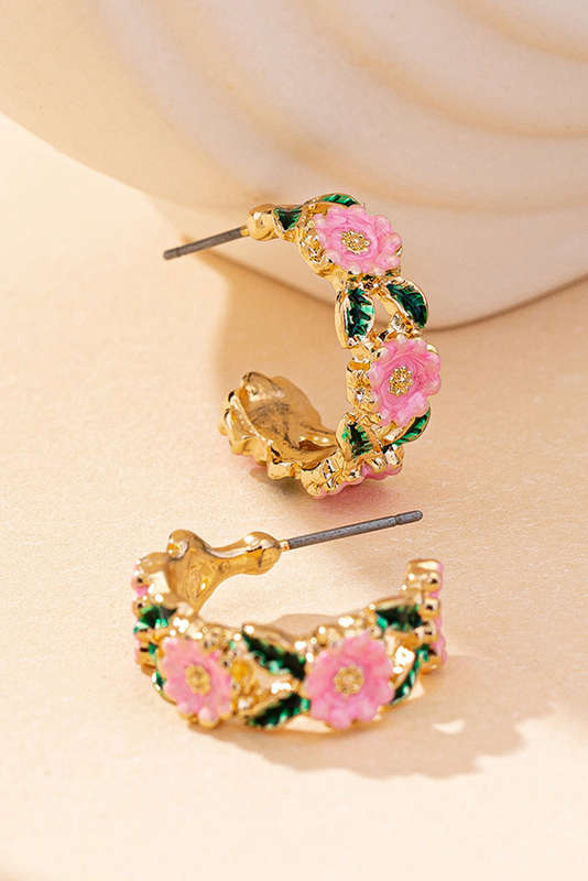 Gold Flower Pattern C-shape Plated Alloy Earrings