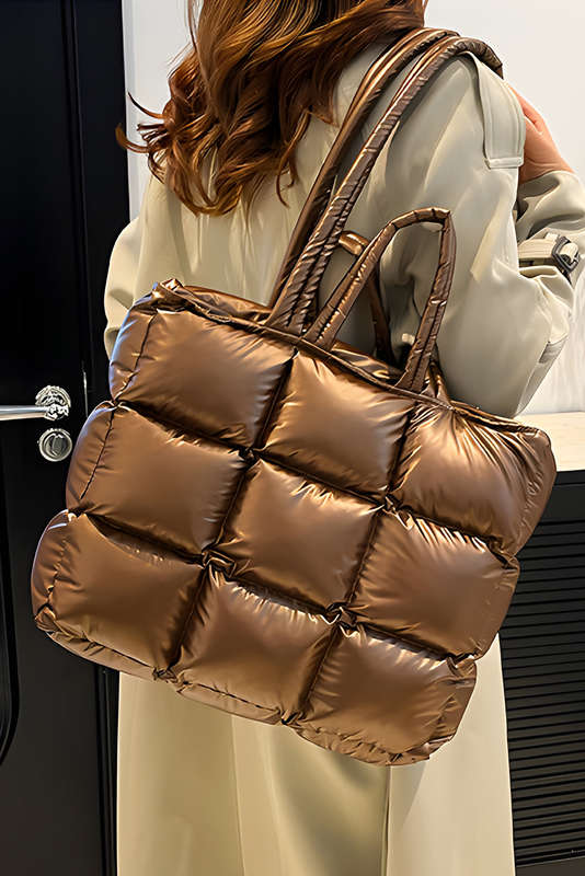 Gold Large Capacity Quilted Puffer Tote Bag
