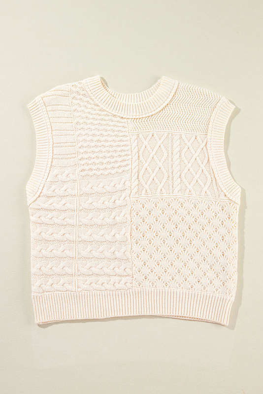 Beige Cable Knit Dolman Armholes Sweater Tank