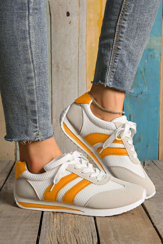 Yellow Color Block Patchwork Breathable Lace-up Sneakers