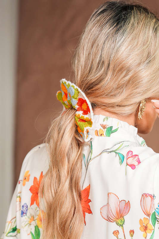 Yellow Bohemian Style Flower Crochet Scrunchy Hair Tie