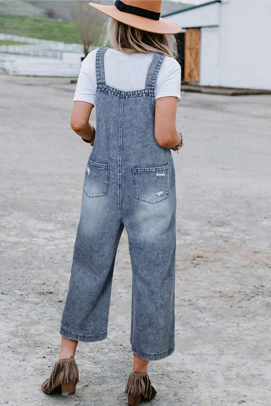 Blue V-Neck Knitted Summer Top with Exposed Seams