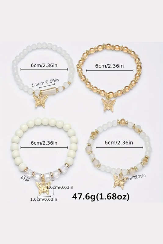 White Bohemian Butterfly Beaded 4Pcs Bracelet Set