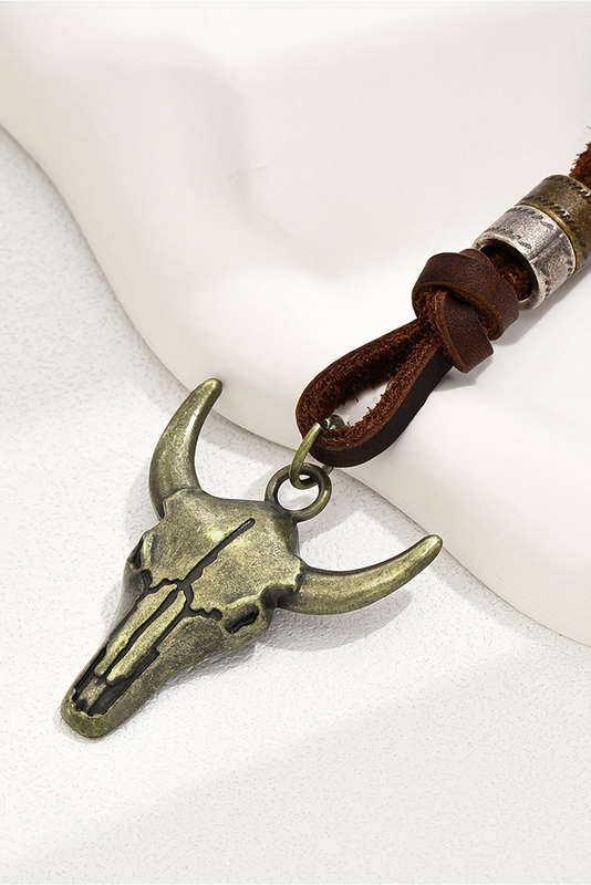 Coffee Western Steer Head Pendant Necklace