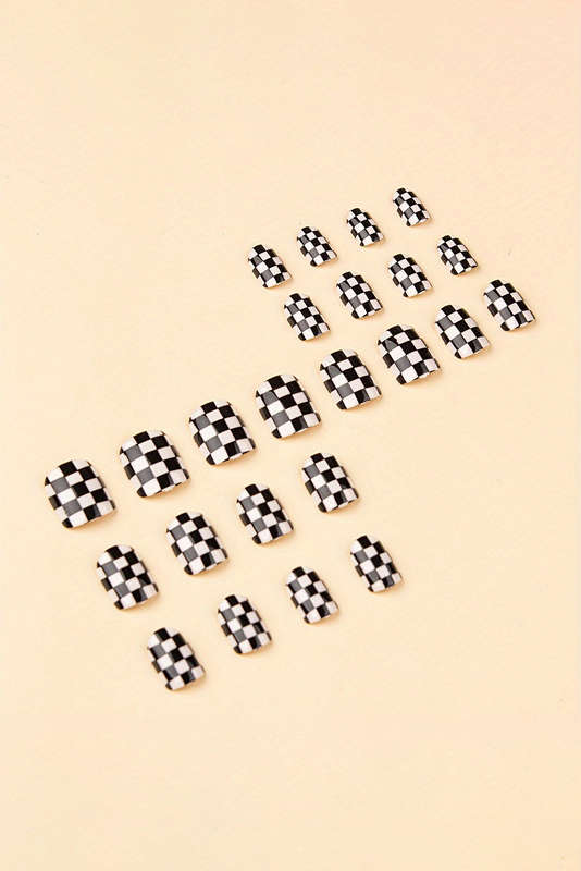 Black Checkerboard Pattern Resin Square Nail Sticker Set