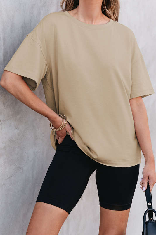 Parchment Raw Seam Patchwork Drop Shoulder Oversize T Shirt