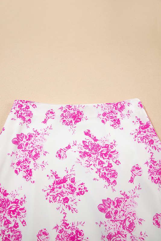 Rose Boho Floral High Waist Ruffle Split Maxi Skirt
