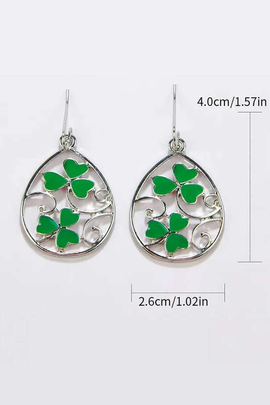 Silvery St. Patrick Clover Hollow Out Drop Earrings