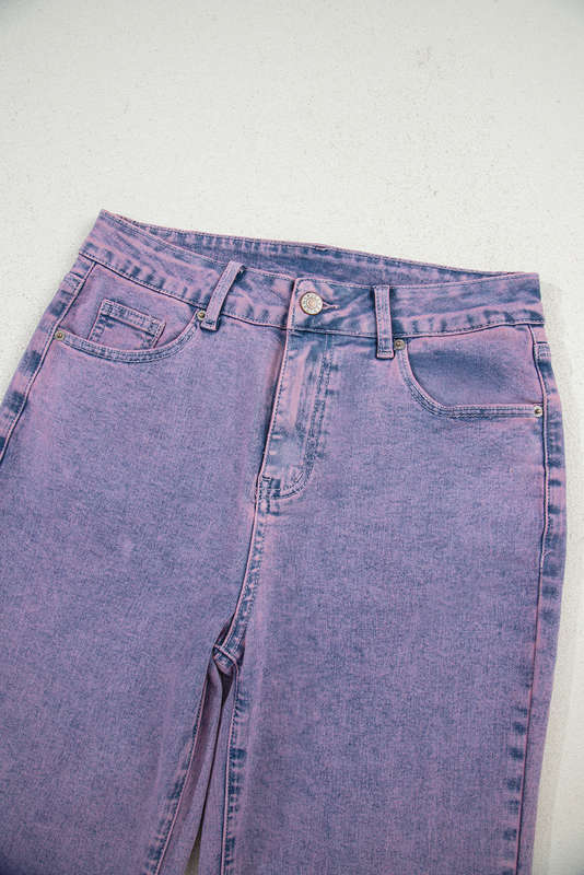 Orchid Petal Vintage Wash Frayed Hem Ankle-length Jeans