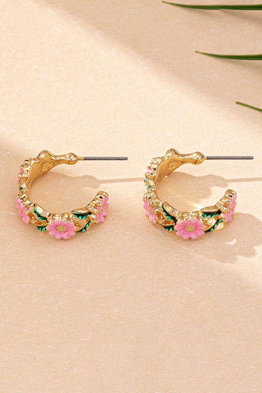 Gold Flower Pattern C-shape Plated Alloy Earrings