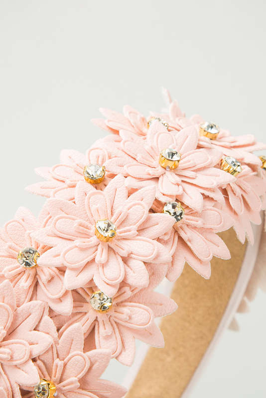 Pale Chestnut Multi Layer Flower Rhinestone Wide Headband