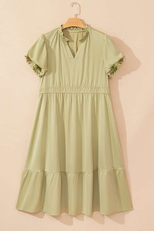 Green Knitted V-Neck Casual Top with Raw Seam Detail