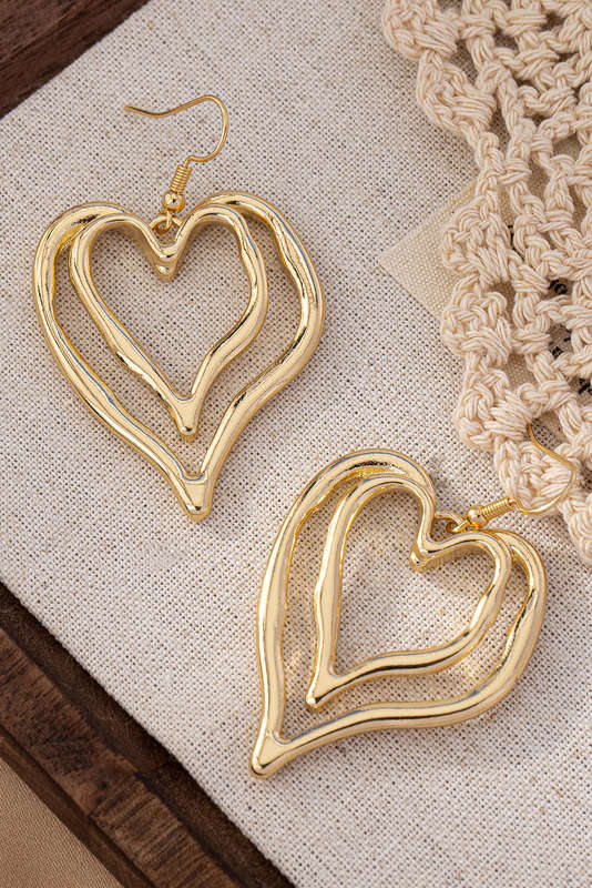 Gold Double Heart Shape Plated Alloy Dangle Earrings