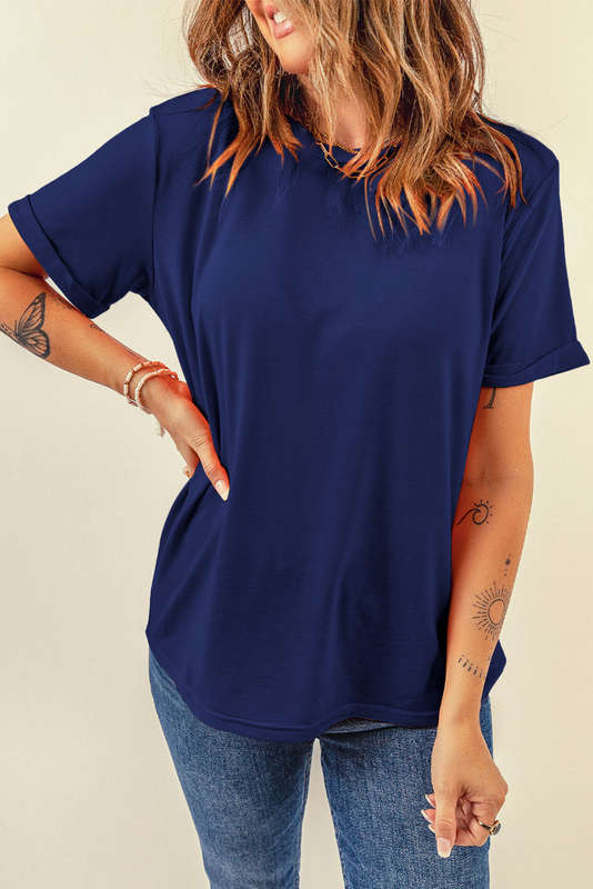 Blue V-Neck Knitted Summer Top with Exposed Seams