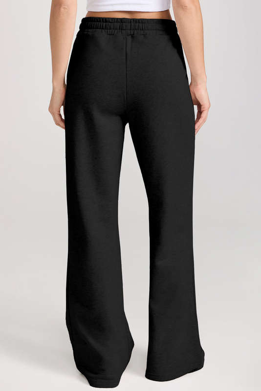 Black Solid Collared Sweatshirt and High Waist Pants Active Set