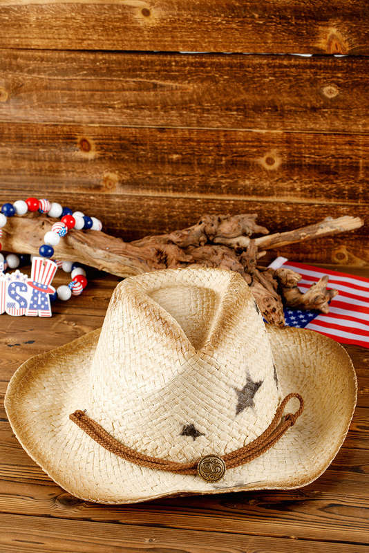 Khaki Vintage Star Shape Woven Wide Brim Buckle Hat