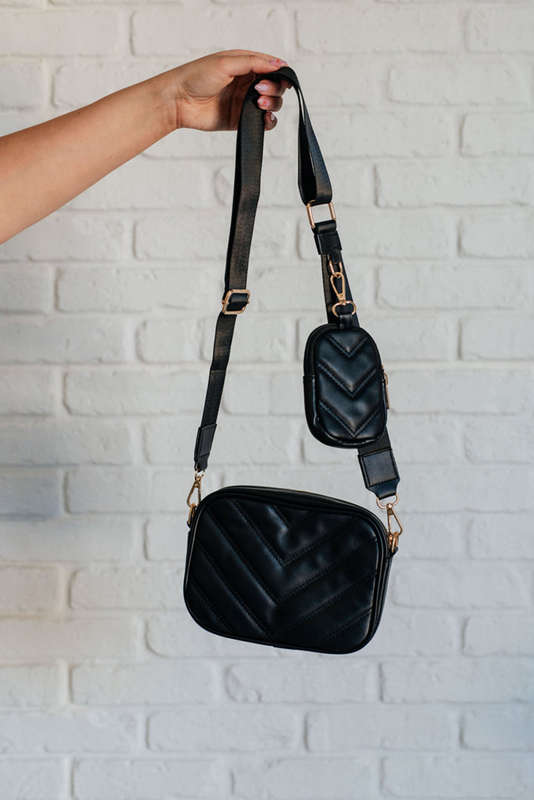 Color black Quilted PU Leather Crossbody Bag with Coin Purse