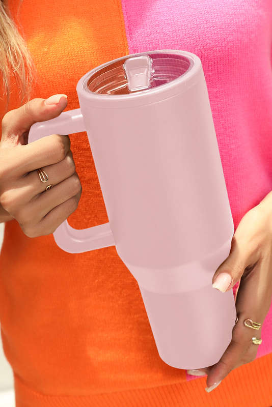 Light Pink Frosted Stainless Handle Large Vacuum Cup with Straw 40oz