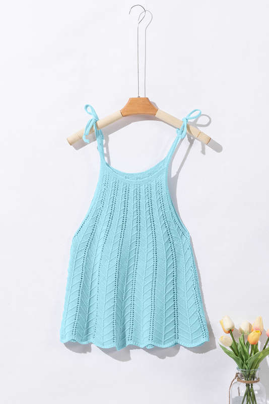 Blue V-Neck Knitted Summer Top with Exposed Seams