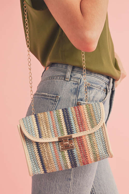 Iceland Blue Striped Crochet Flapped Single Shoulder Bag